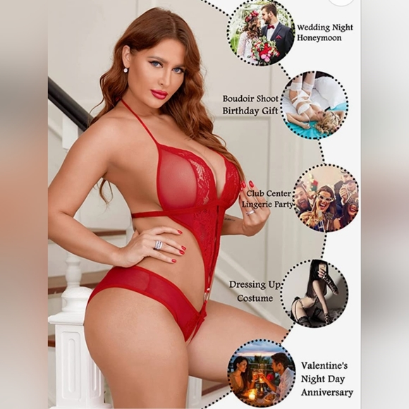 Avidlove Deep V Lingerie Lace Teddy One Piece Babydoll Mini Bodysuit - Picture 3 of 13